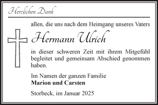 Traueranzeige von Hermann Ulrich von Volksstimme Altmark Ost