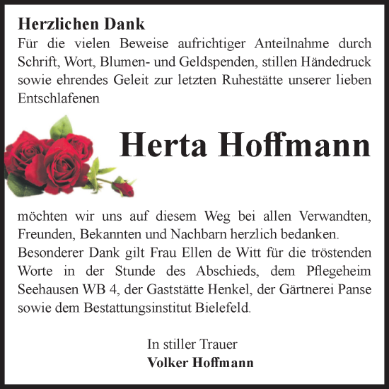 Traueranzeige von Herta Hofmann von Volksstimme Altmark Ost