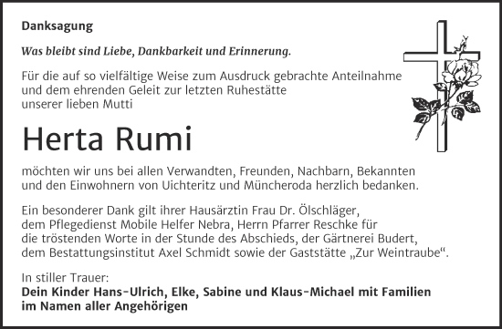 Traueranzeige von Herta Rumi von Trauerkombi Weißenfels