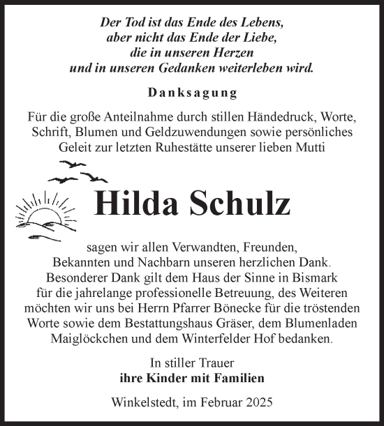 Traueranzeige von Hilda Schulz von Volksstimme Altmark West