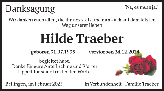 Traueranzeige von Hilde Traeber von Volksstimme Altmark Ost