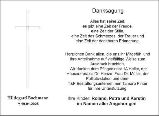 Traueranzeige von Hildegard Bochmann von Trauerkombi Weißenfels