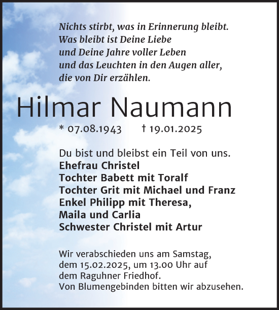Traueranzeige von Hilmar Naumann von Trauerkombi Bitterfeld