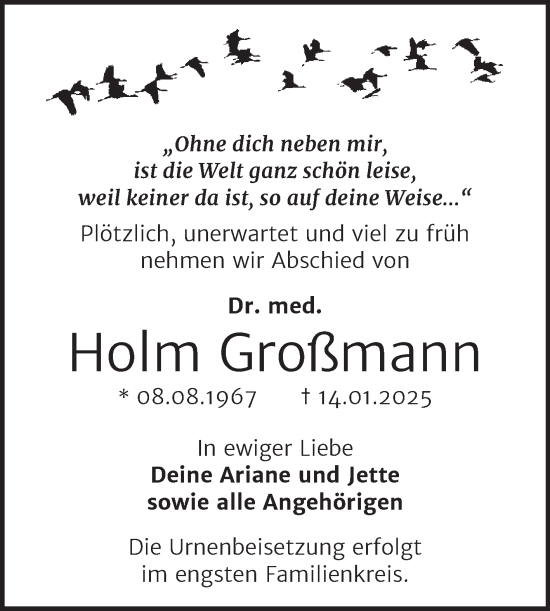 Traueranzeige von Holm Großmann von Trauerkombi Wittenberg