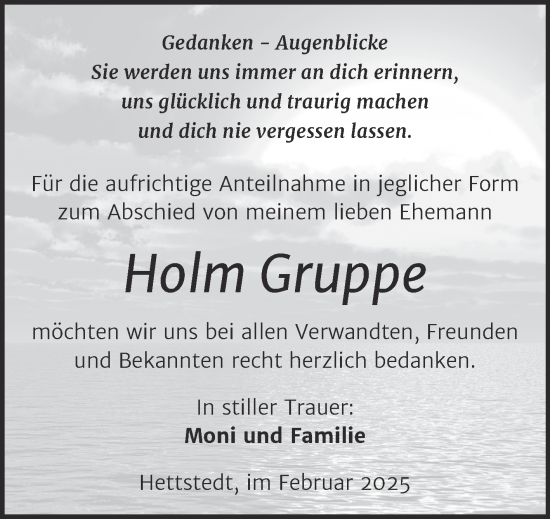 Traueranzeige von Holm Gruppe von Trauerkombi Mansfelder Land