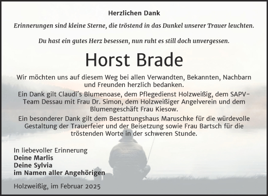 Traueranzeige von Horst Brade von Trauerkombi Bitterfeld