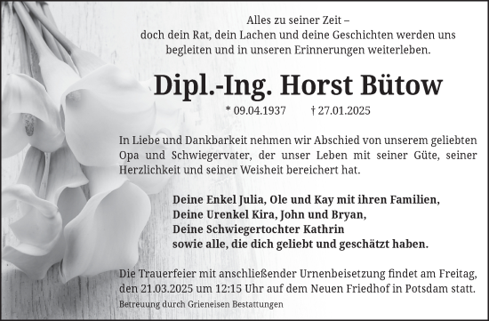 Traueranzeige von Horst Bütow von Volksstimme Magdeburg