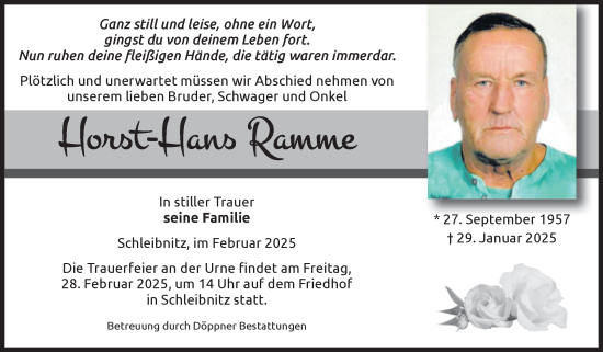 Traueranzeige von Horst-Hans Ramme von Volksstimme Oschersleben/Wanzleben