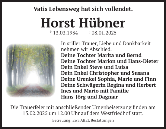 Traueranzeige von Horst Hübner von Volksstimme Magdeburg