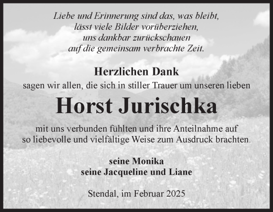 Traueranzeige von Horst Jurischka von Volksstimme Altmark Ost