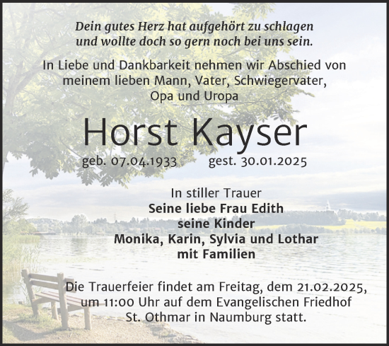 Traueranzeige von Horst Kayser von Super Sonntag Naumburg/Nebra
