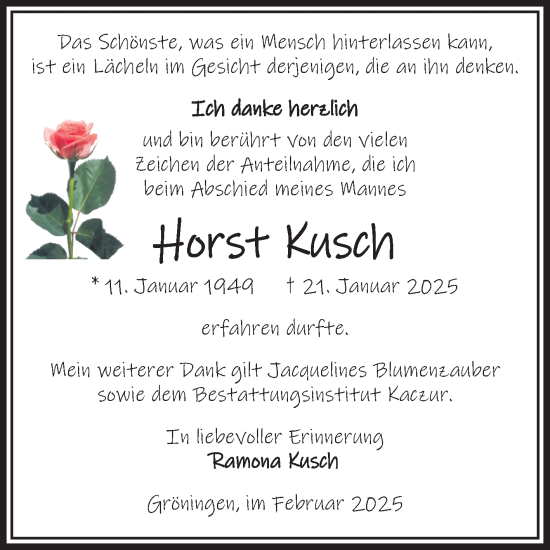 Traueranzeige von Horst Kusch 