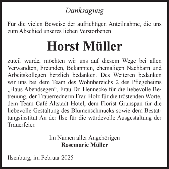 Traueranzeige von Horst Müller von Volksstimme Wernigerode