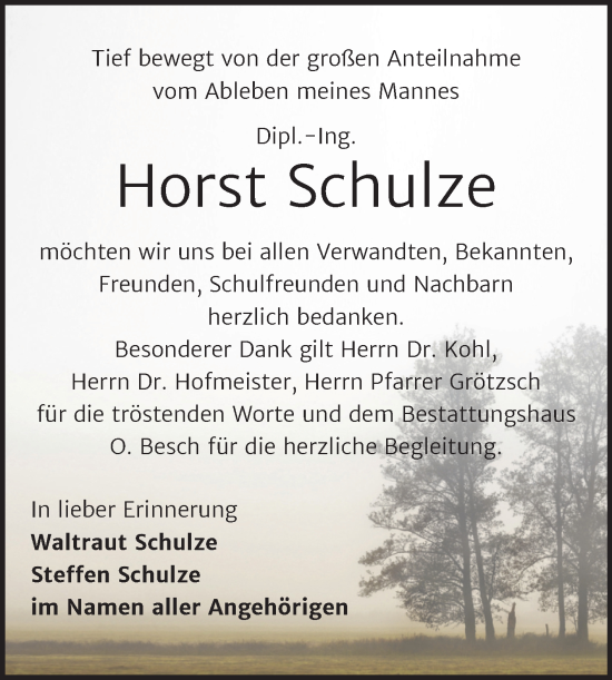 Traueranzeige von Horst Schulze von Trauerkombi Dessau