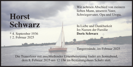 Traueranzeige von Horst Schwarz von Volksstimme Altmark Ost