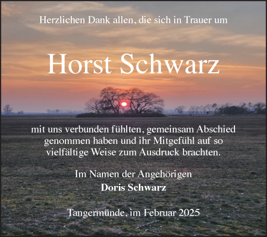 Traueranzeige von Horst Schwarz von Volksstimme Altmark Ost