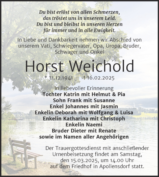 Traueranzeige von Horst Weichold von Trauerkombi Wittenberg