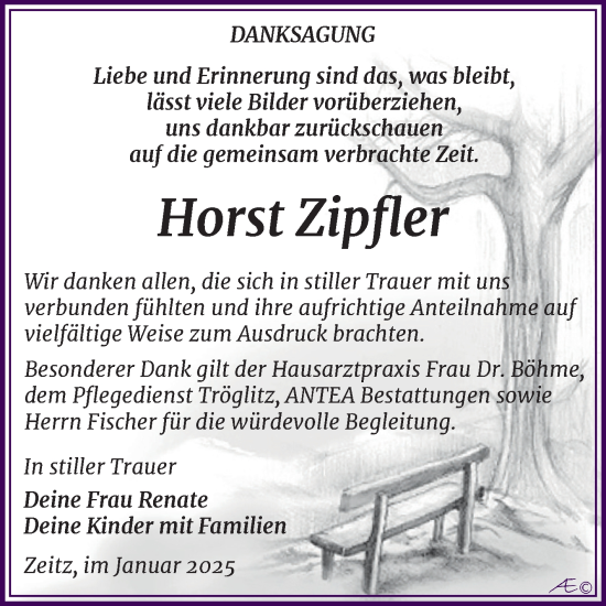 Traueranzeige von Horst Zipfler von Trauerkombi Zeitz