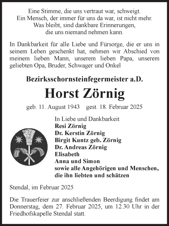 Traueranzeige von Horst Zörnig von Volksstimme Altmark Ost