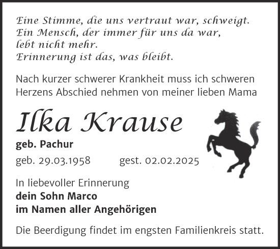 Traueranzeige von Ilka Krause von Mitteldeutsche Zeitung Zeitz