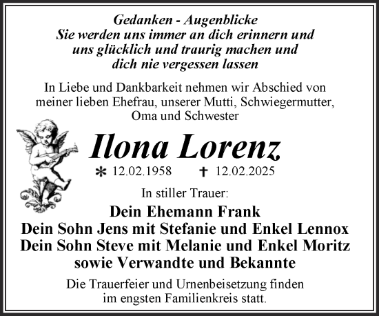 Traueranzeige von Ilona Lorenz von Trauerkombi Dessau