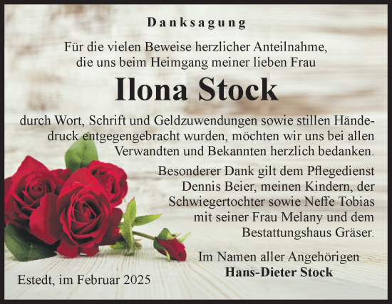 Traueranzeige von Ilona Stock von Volksstimme Altmark West