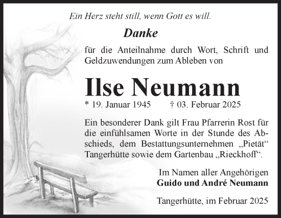 Traueranzeige von Ilse Neumann von Volksstimme Altmark Ost