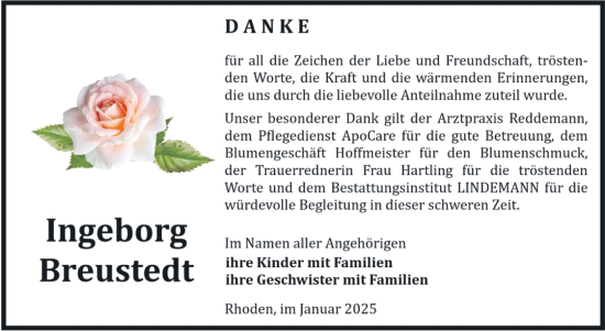 Traueranzeige von Ingeborg Breustedt von Volksstimme Halberstadt