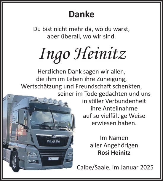 Traueranzeige von Ingo Heinitz von Volksstimme Schönebeck