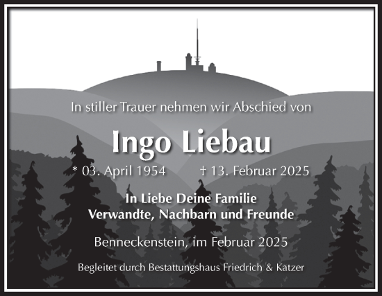 Traueranzeige von Ingo Liebau von Volksstimme Wernigerode