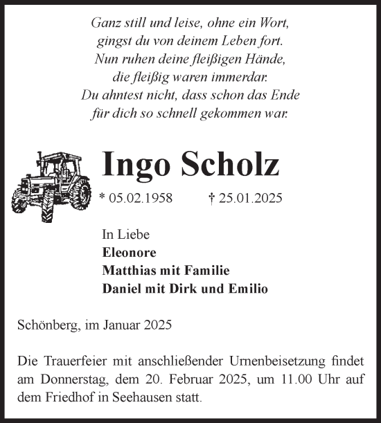Traueranzeige von Ingo Scholz von Volksstimme Altmark Ost
