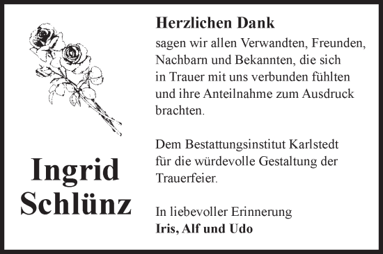 Traueranzeige von Ingrid Schlünz von Volksstimme Schönebeck