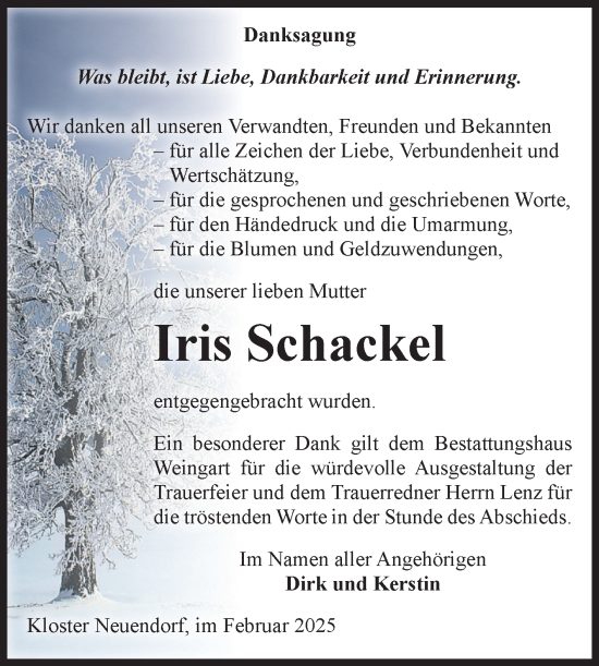 Traueranzeige von Iris Schackel von Volksstimme Altmark West