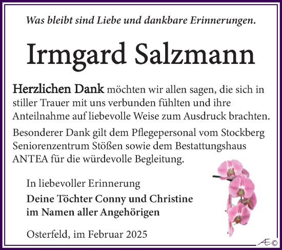 Traueranzeige von Irmgard Salzmann von Trauerkombi Zeitz