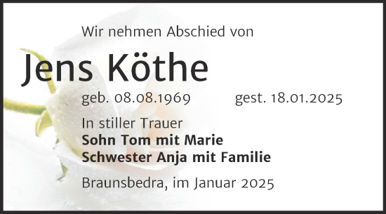 Traueranzeige von Jens Köthe von Trauerkombi Weißenfels