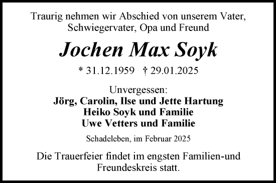 Traueranzeige von Jochen Max Soyk von Trauerkombi Aschersleben