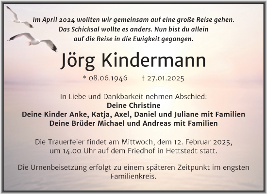 Traueranzeige von Jörg Kindermann von Trauerkombi Mansfelder Land