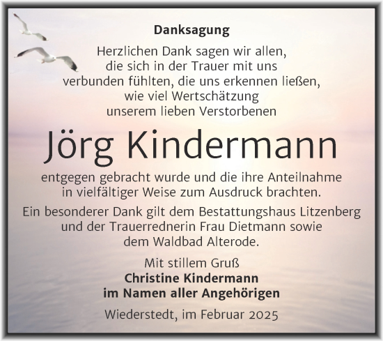 Traueranzeige von Jörg Kindermann von Trauerkombi Mansfelder Land