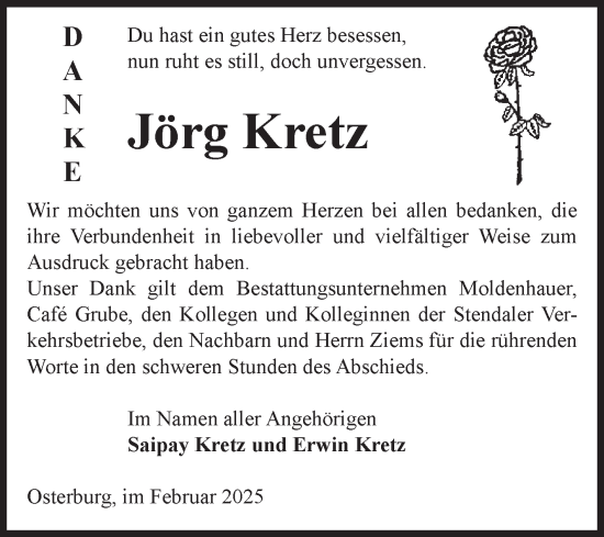 Traueranzeige von Jörg Kretz von Volksstimme Altmark Ost