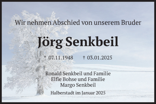 Traueranzeige von Jörg Senkbeil von Volksstimme Halberstadt