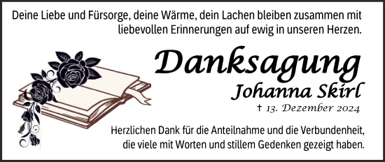 Traueranzeige von Johanna Skirl von Trauerkombi Wittenberg