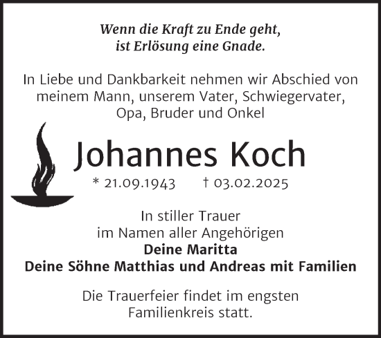 Traueranzeige von Johannes Koch von Trauerkombi Dessau