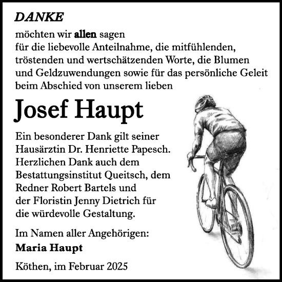 Traueranzeige von Josef Haupt von Trauerkombi Köthen