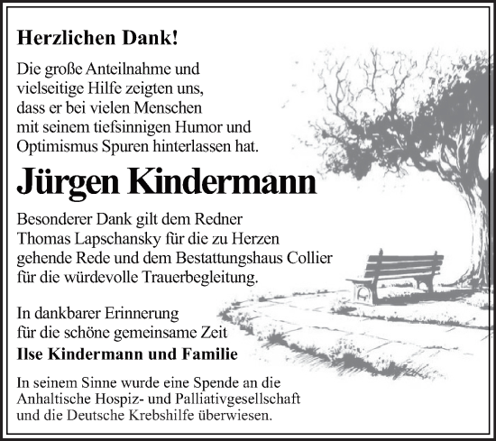 Traueranzeige von Jürgen Kindermann von Trauerkombi Dessau