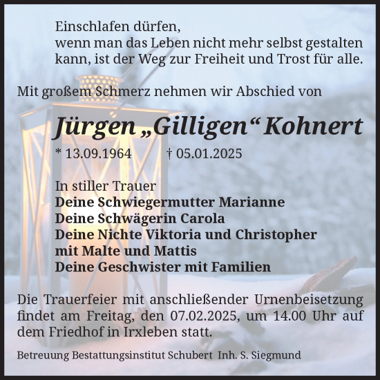 Traueranzeige von Jürgen Kohnert von Volksstimme Oschersleben/Wanzleben