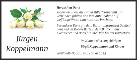 Traueranzeige von Jürgen Koppelmann von Trauerkombi Köthen