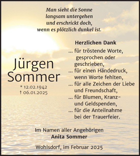 Traueranzeige von Jürgen Sommer von Trauerkombi Bernburg