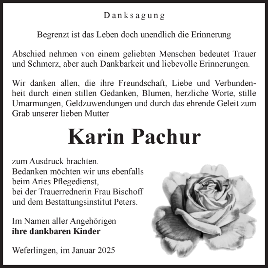Traueranzeige von Karin Pachur von Volksstimme Haldensleben/Wolmirstedt