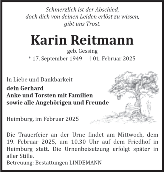 Traueranzeige von Karin Reitmann von Volksstimme Wernigerode