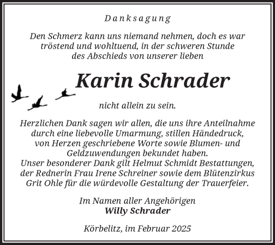 Traueranzeige von Karin Schrader von Volksstimme Burg/Genthin